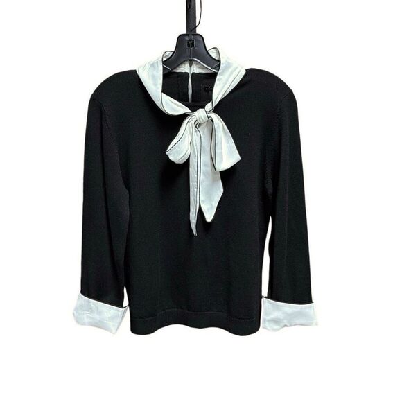 ALICE + OLIVIA Black Zani Layered Tie Neck Sweater Size Large New - Picture 1 of 11